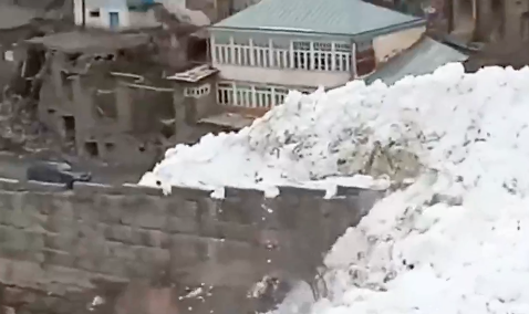 村を飲み込む巨大雪崩