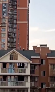 13階建ての建物の上で遊ぶ子どもたち