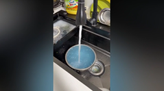 蛇口から青色の水