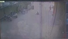 通行人の女性を襲うサル