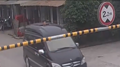 車のサンルーフから頭を出した少年がバーと衝突