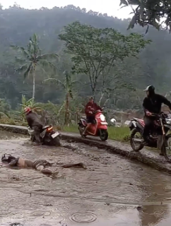 細い道では譲り合いが大事