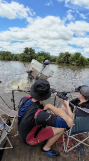 ボートをひっくり返すカバ