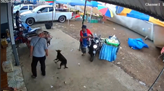 強風で倒れたテントの骨組みが直撃しかけた女性